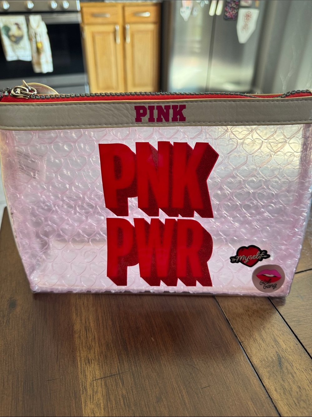 PINK Victoria's Secret Pink-Tinted Clear 'PNK PWR' Cosmetic Bag